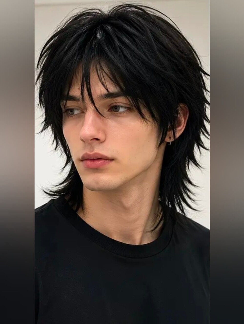 10" Men'S Wolf Cut Mullet Wig, Black Shaggy Flip Out Spiky Mullet Wig with Bangs